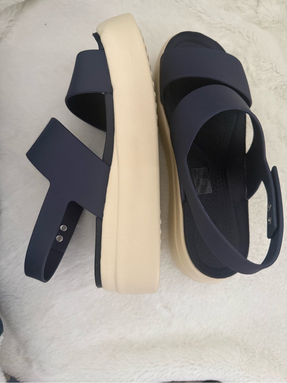 CROCS Navy and Cream Platform Slide Sandals